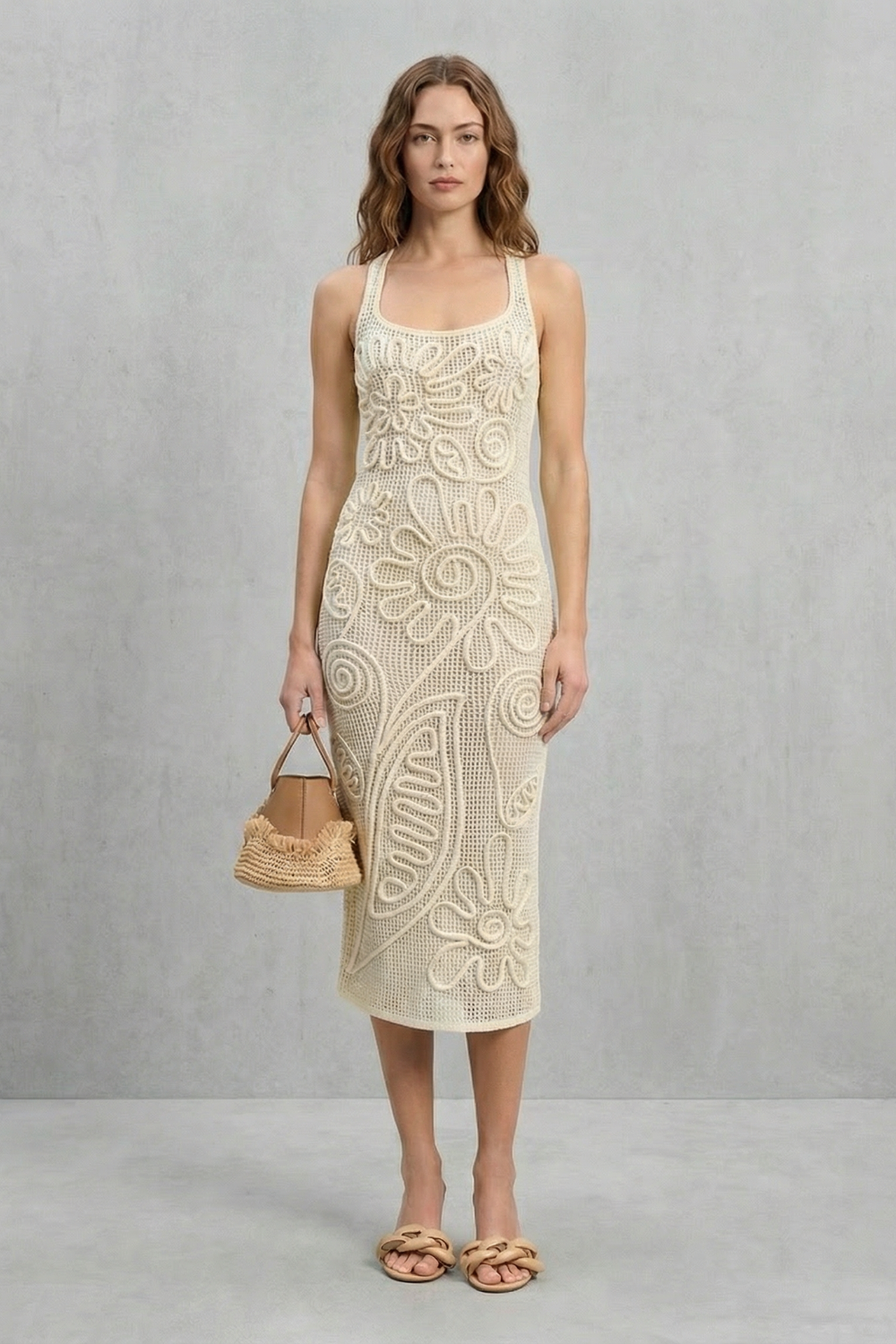 Fiorèra – Sculpted crochet bloom – Textured midi dress