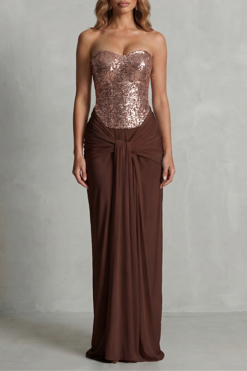 Carinelle – Draped satin elegance – Maxi dress