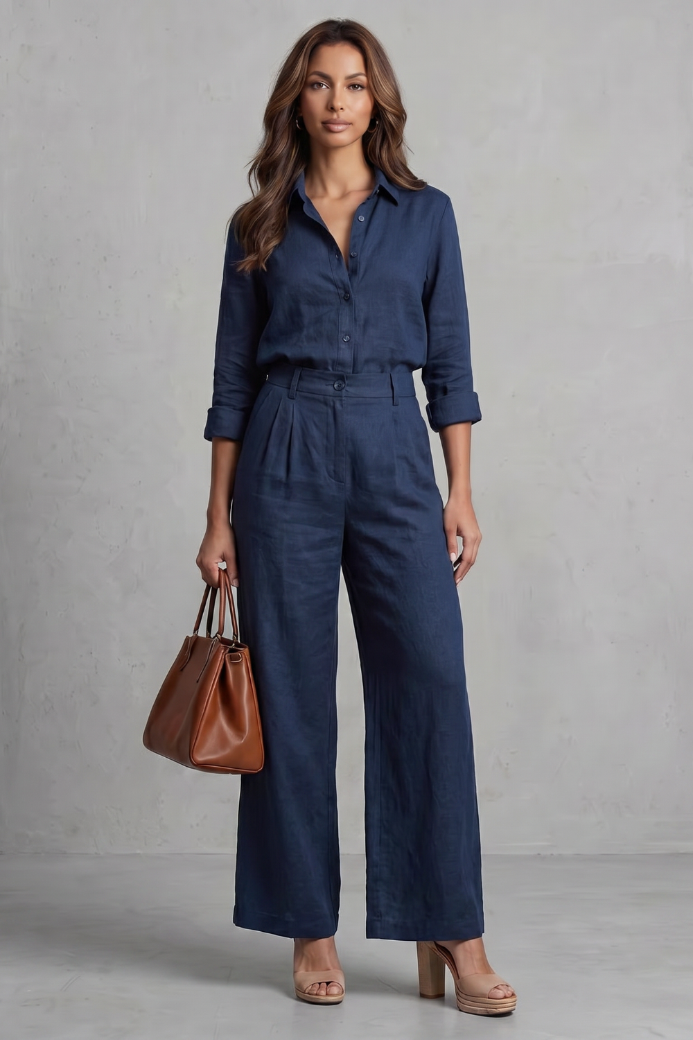 Elavine – Soft linen finish – Wide-leg co-ord set
