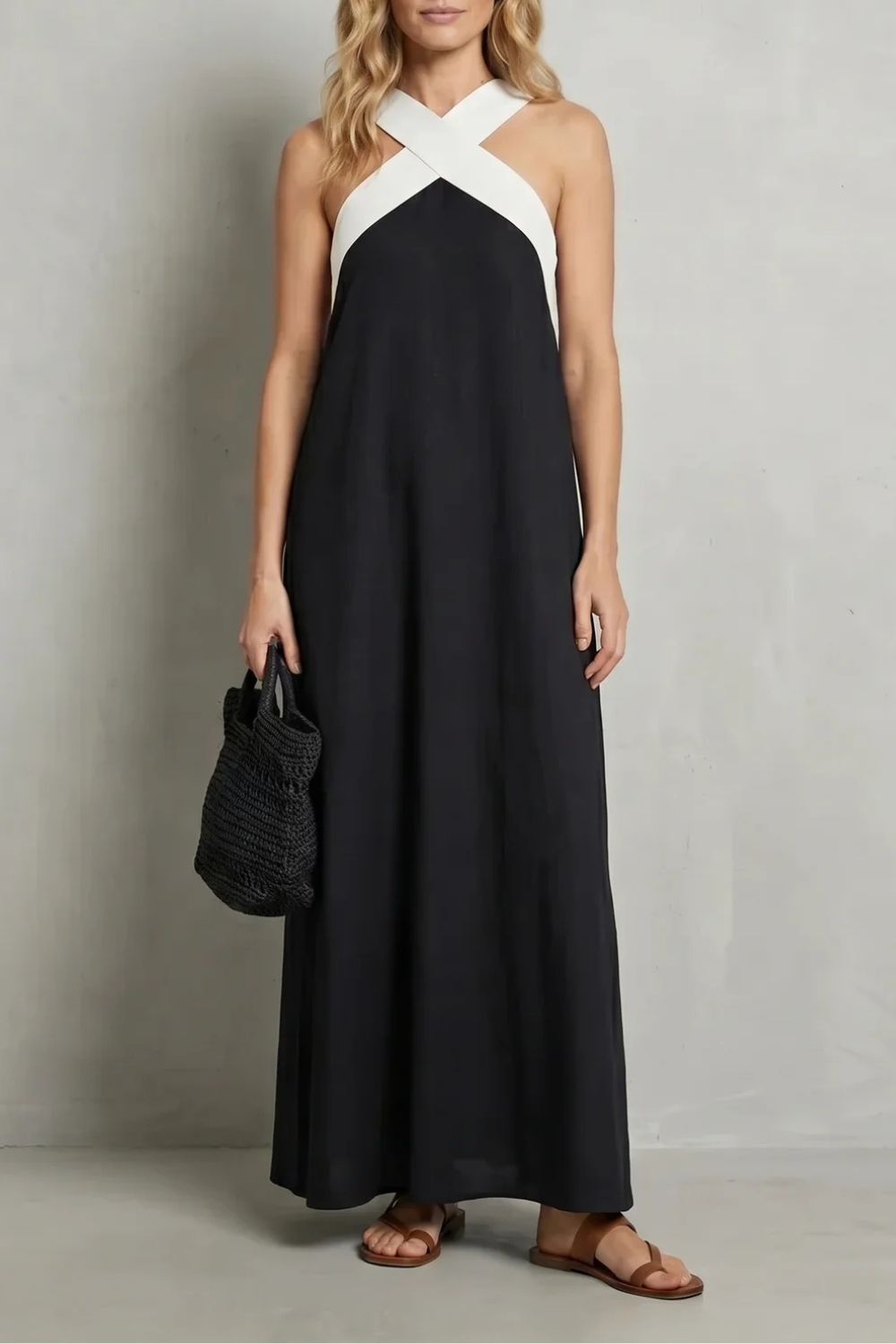 Seravelle – Cross-halter elegance – Maxi dress