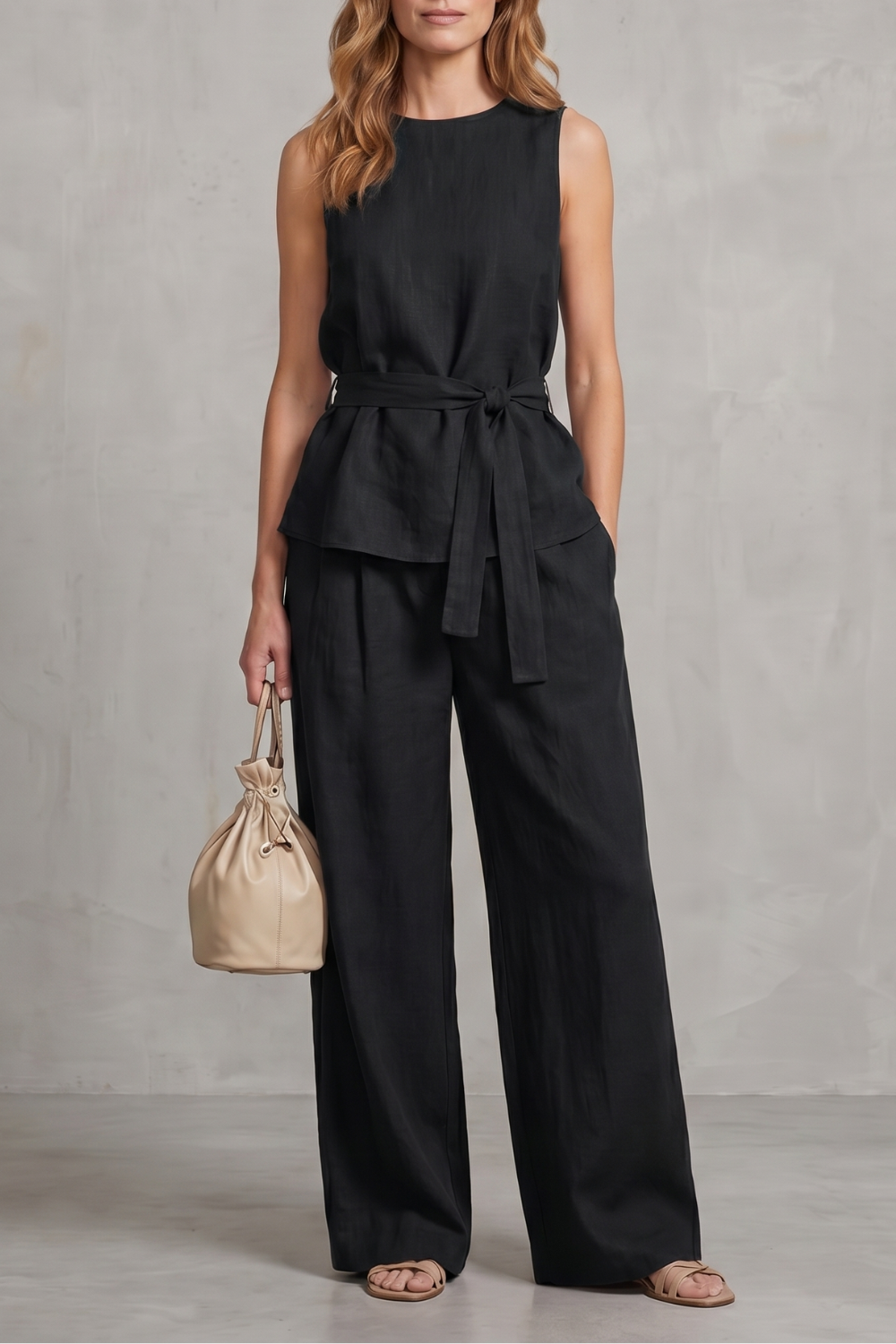 Alvera – Elegant tie-waist silhouette – Two-piece trouser set