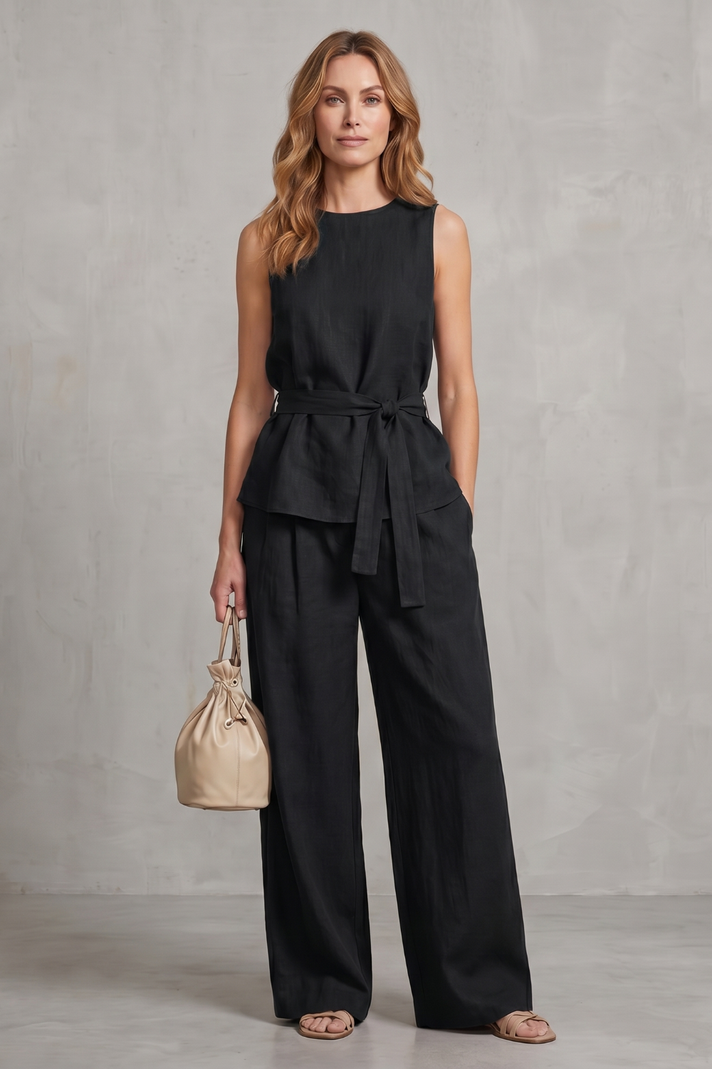 Alvera – Elegant tie-waist silhouette – Two-piece trouser set