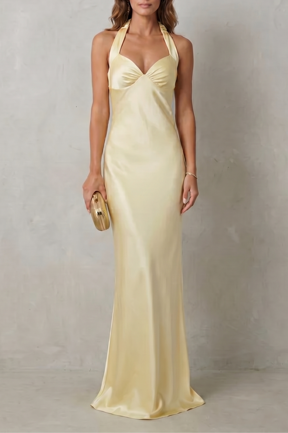 Auréliane – Golden hour elegance – Off-shoulder satin evening gown