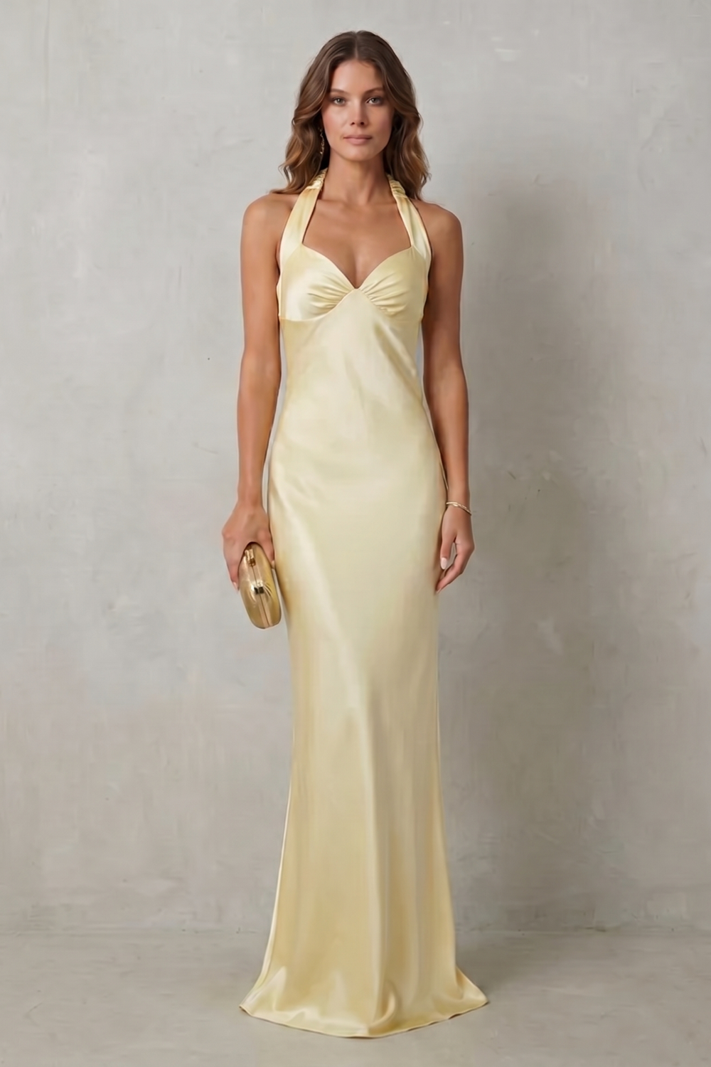 Auréliane – Golden hour elegance – Off-shoulder satin evening gown