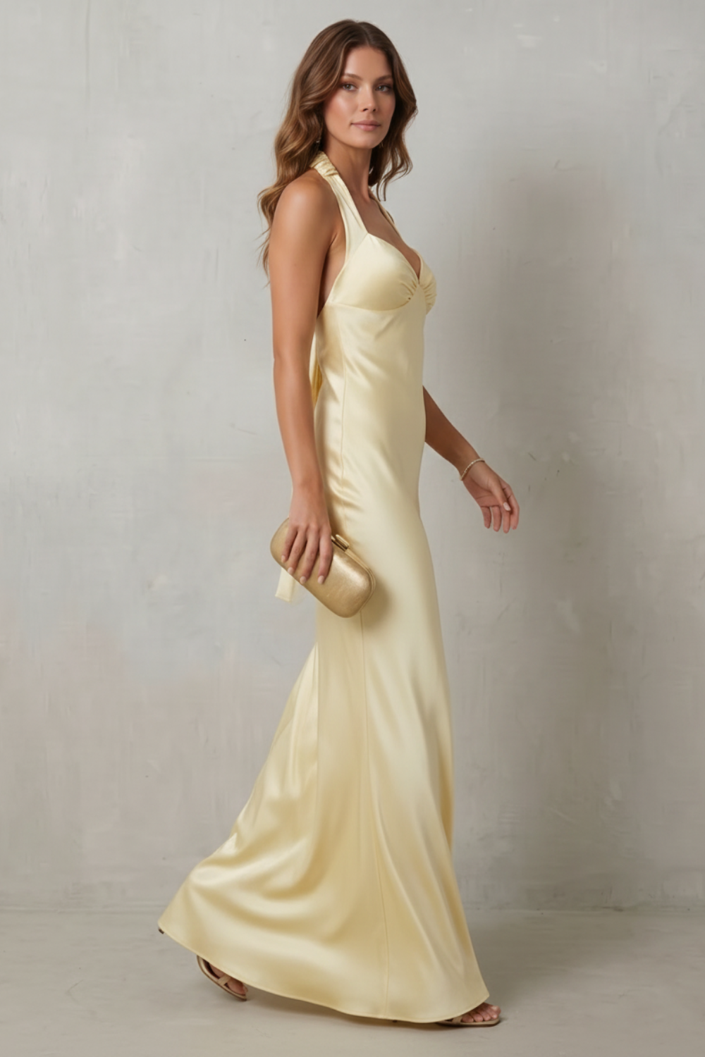Auréliane – Golden hour elegance – Off-shoulder satin evening gown