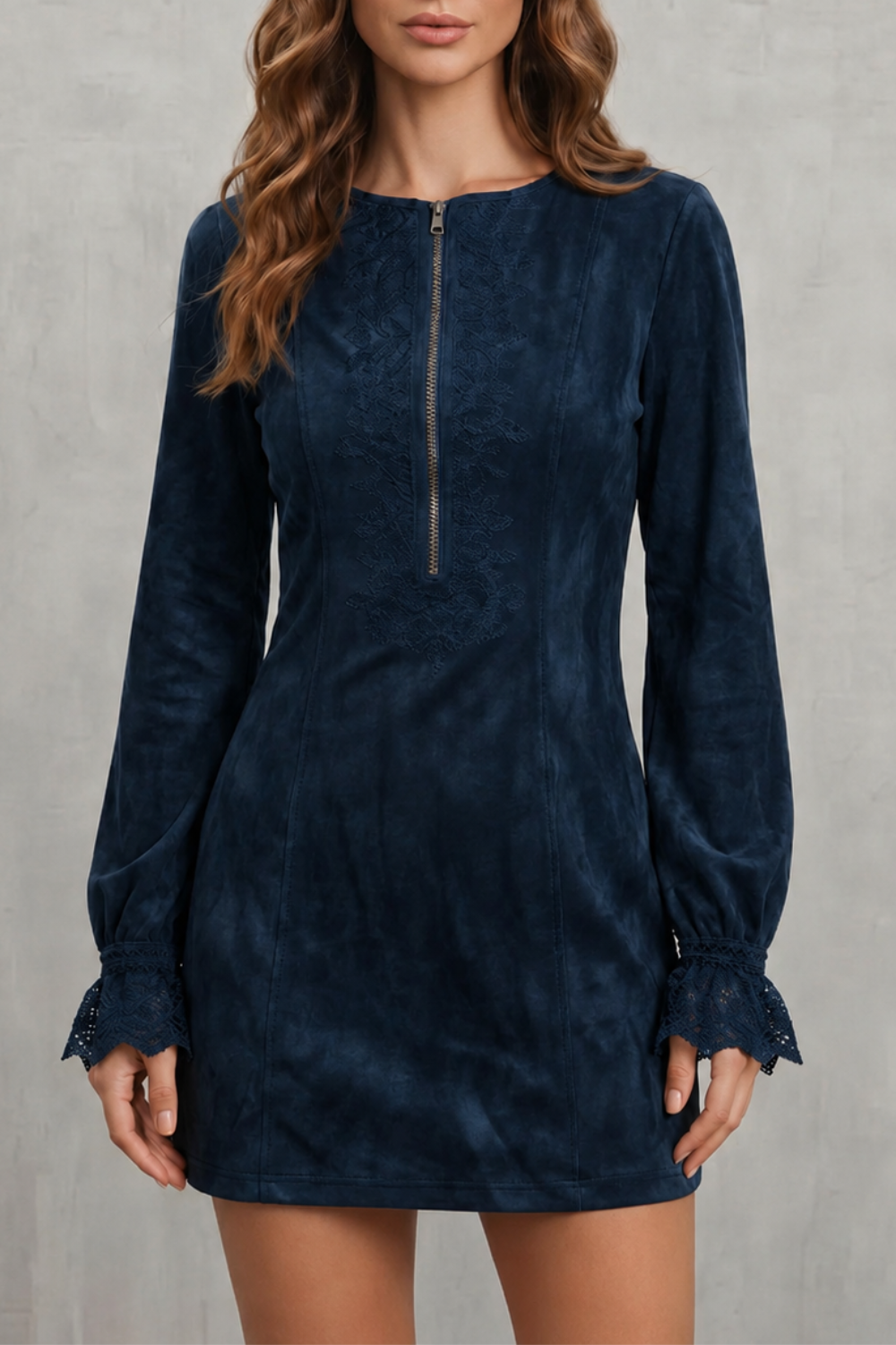 Avenelle – Embroidered detail – Zip-front mini dress