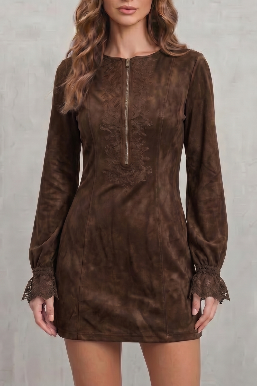 Avenelle – Embroidered detail – Zip-front mini dress