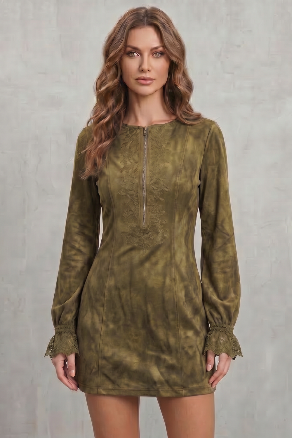 Avenelle – Embroidered detail – Zip-front mini dress