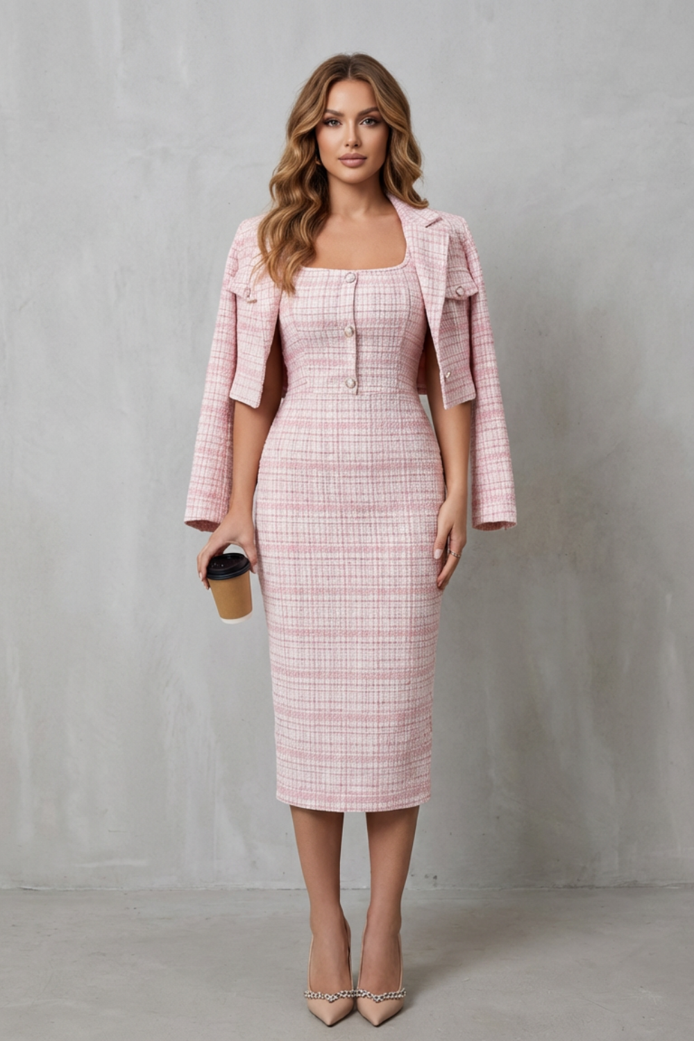 Bellaisie – Elegant plaid tailoring – Two-piece midi dress set Bellaisie – Elegant plaid tailoring – Two-piece midi dress set