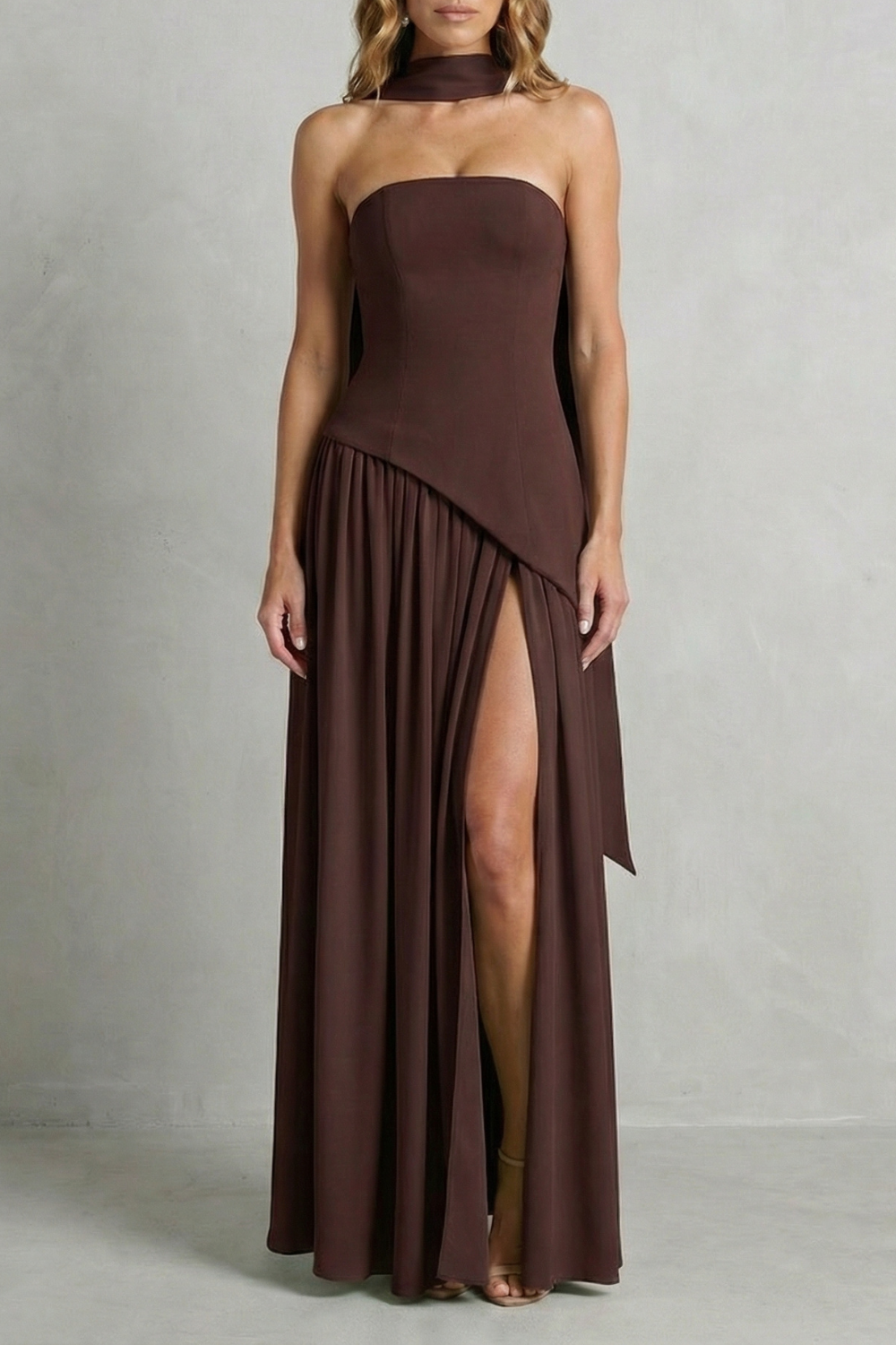 Elarisse – Asymmetric drape accent – Strapless formal gown