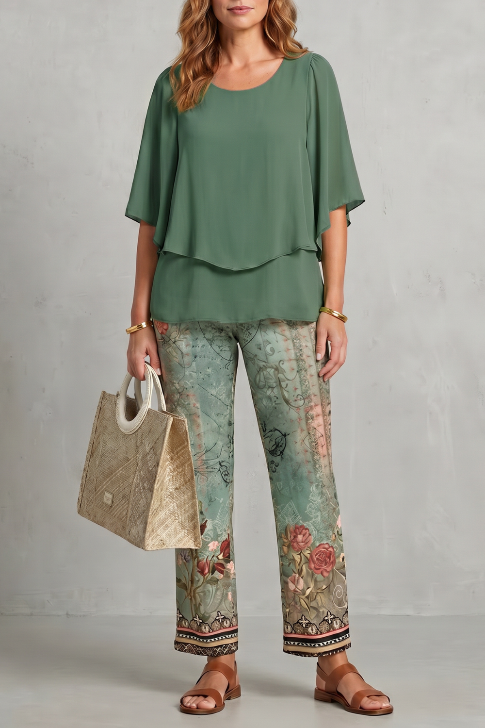 Mariselle – Botanical print elegance – Two-piece trouser set