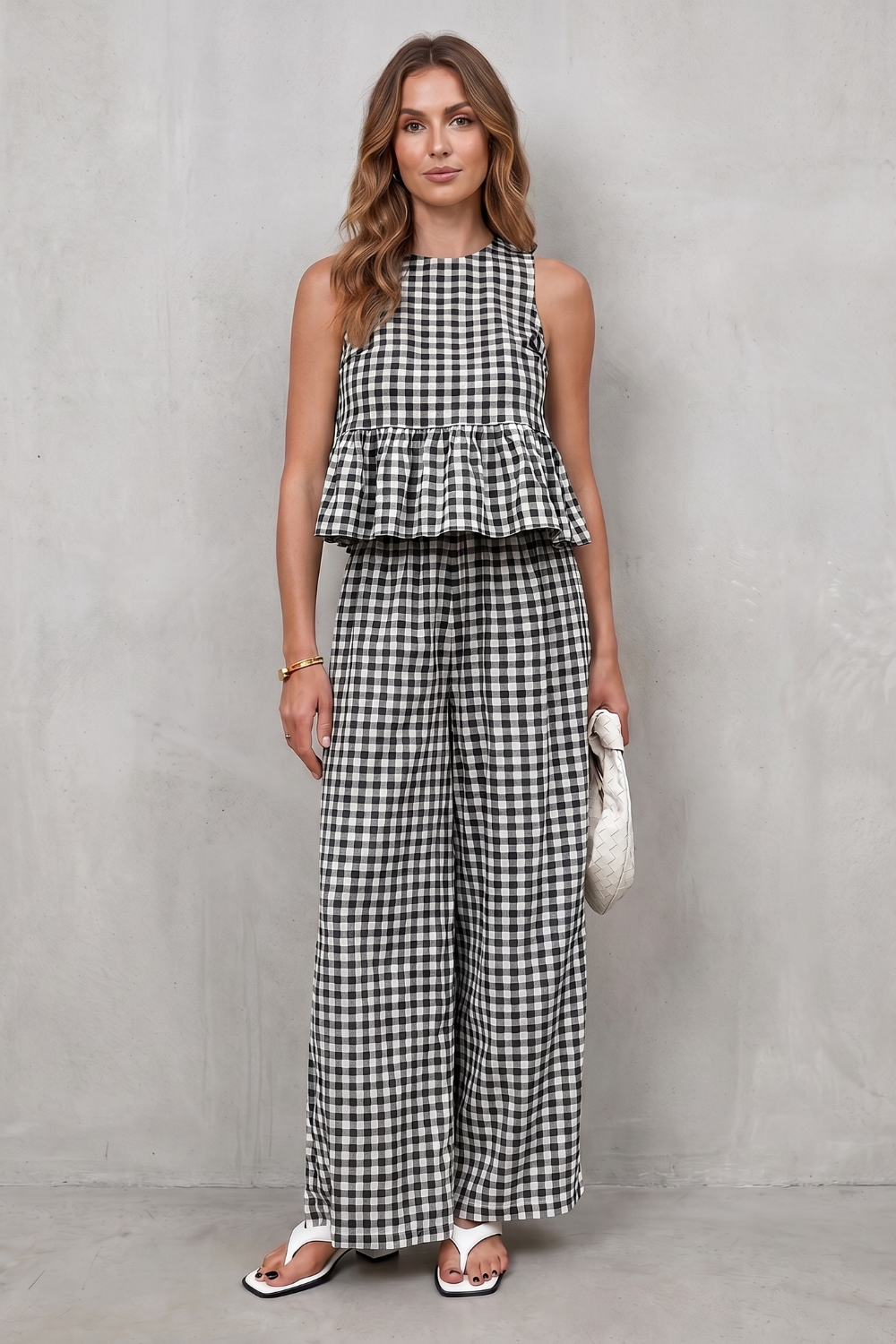 Marivelle – Charming gingham pattern – Two-piece trouser set