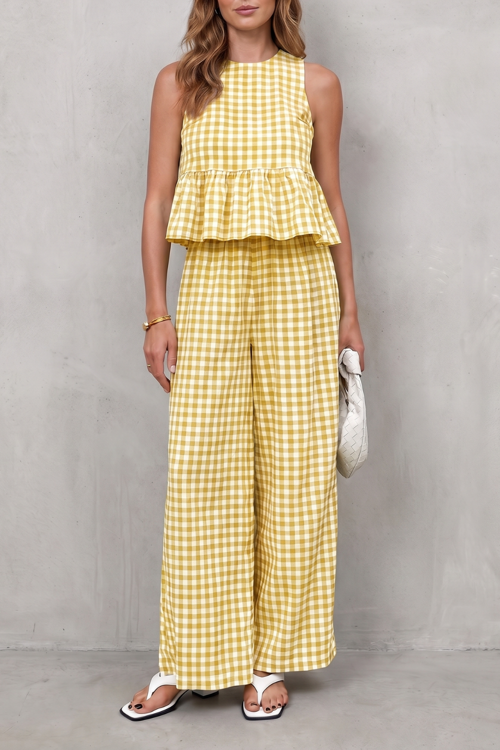 Marivelle – Charming gingham pattern – Two-piece trouser set