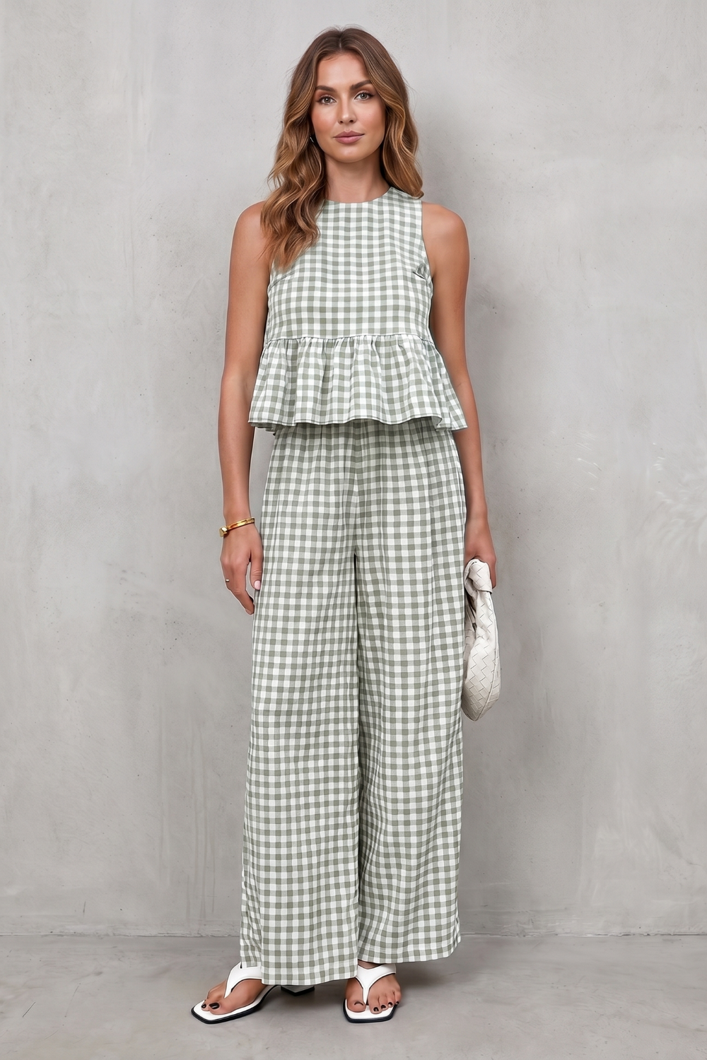 Marivelle – Charming gingham pattern – Two-piece trouser set