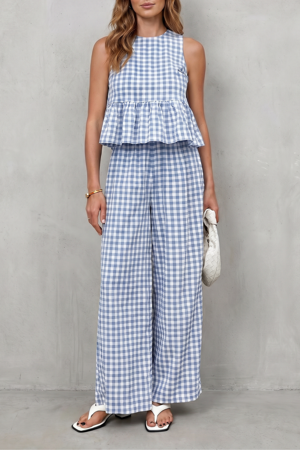 Marivelle – Charming gingham pattern – Two-piece trouser set