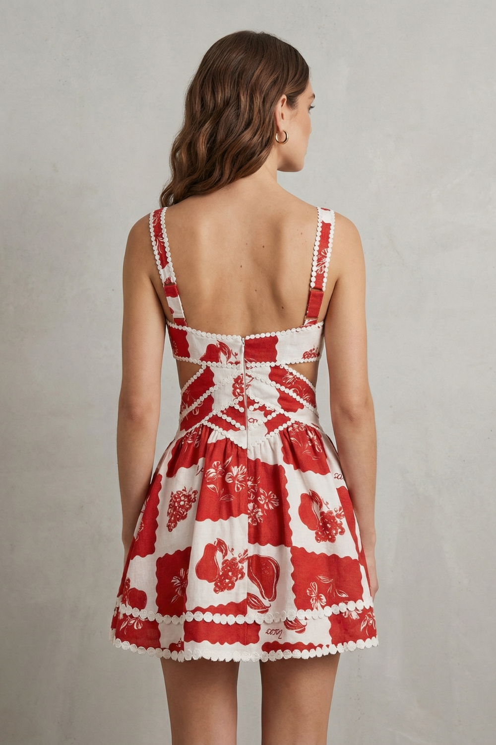 Nashira – Vintage scarlet motif – Cutout mini dress