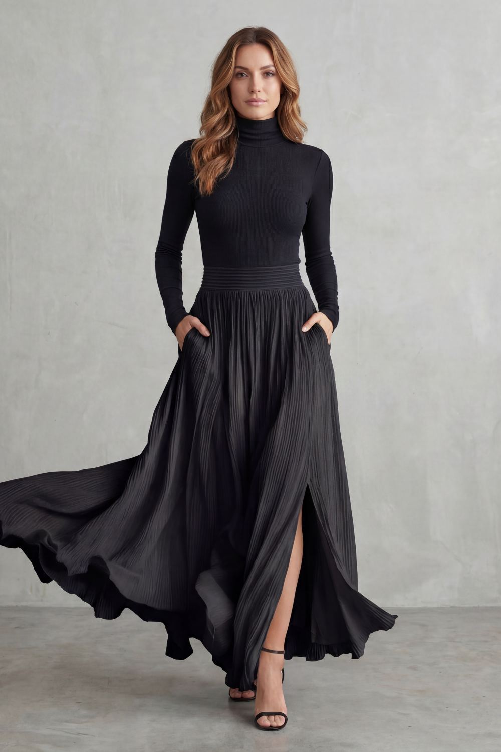 Neravelle – Pleated flow silhouette – Two-piece turtleneck set