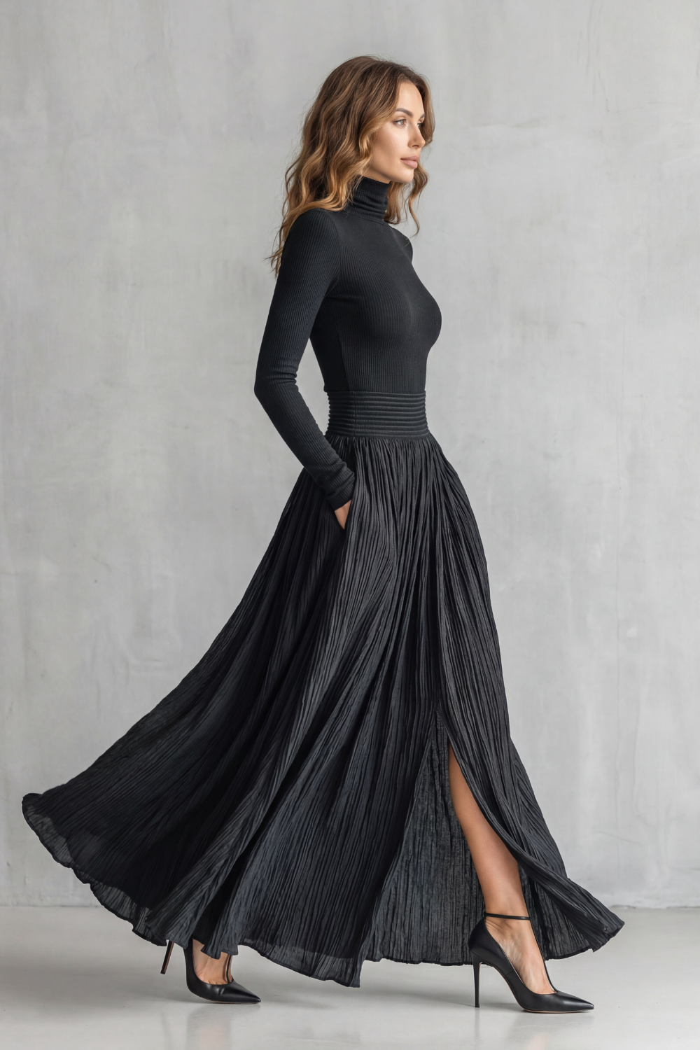 Neravelle – Pleated flow silhouette – Two-piece turtleneck set