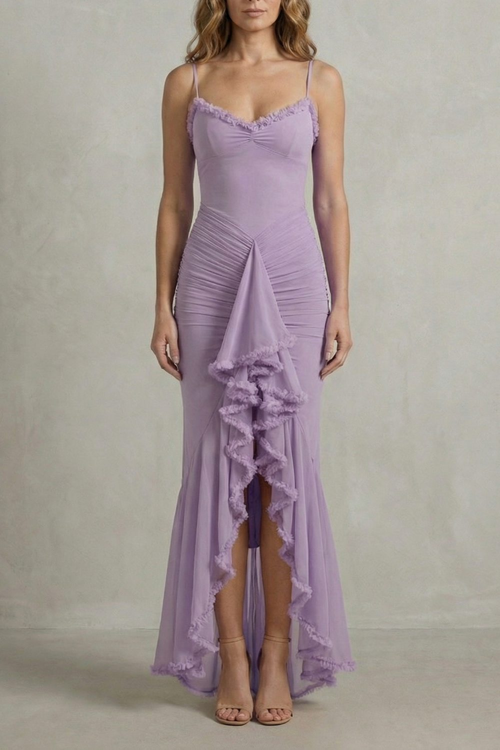 Phoebe – Feminine ruffle allure – Sleeveless high low maxi dress