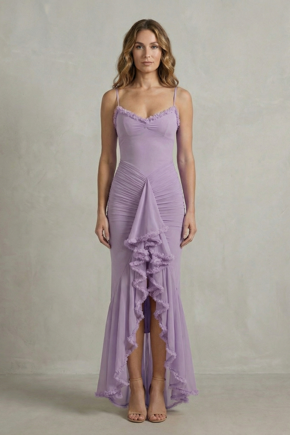 Phoebe – Feminine ruffle allure – Sleeveless high low maxi dress