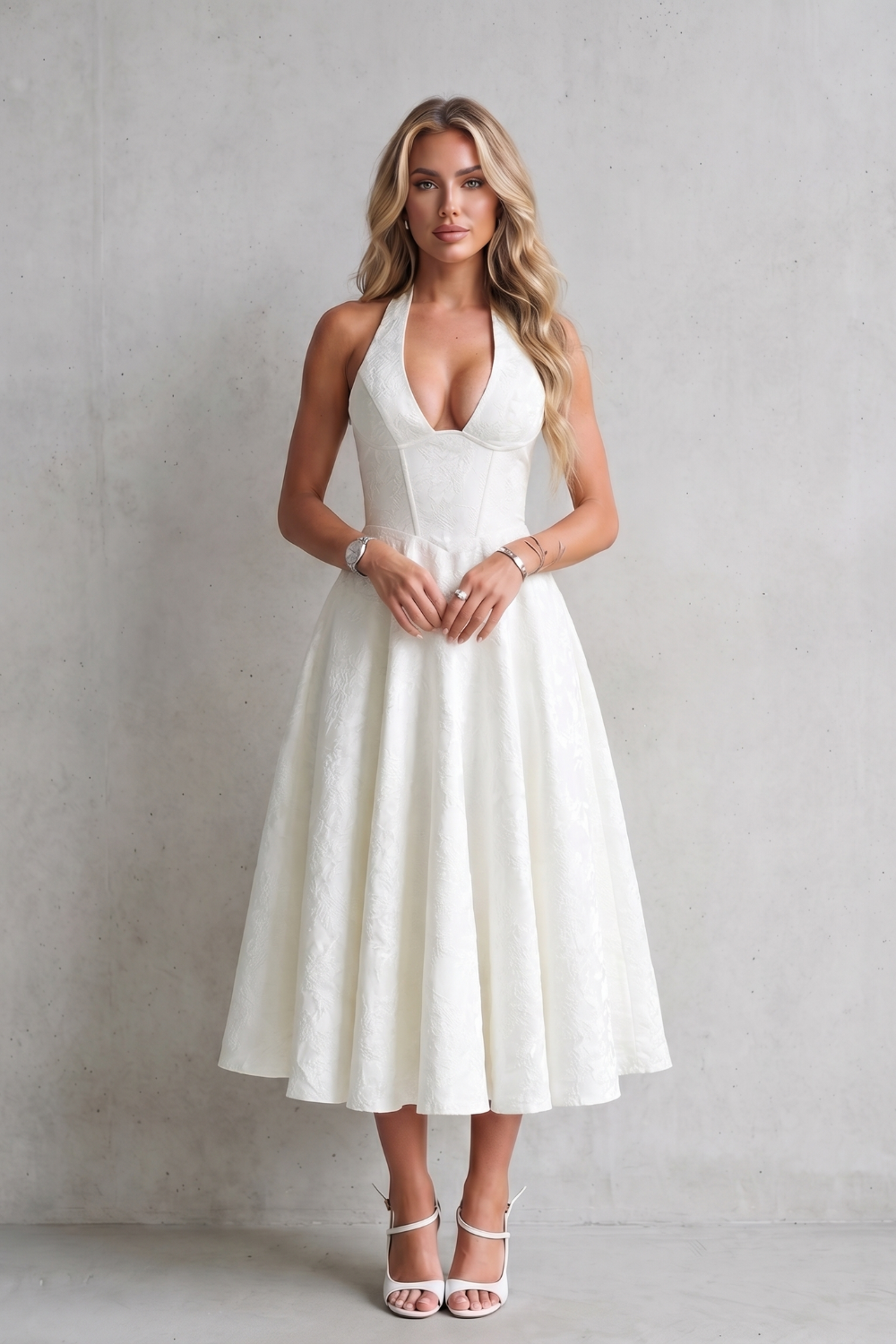 Rosalune – Halter floral elegance – Midi dress