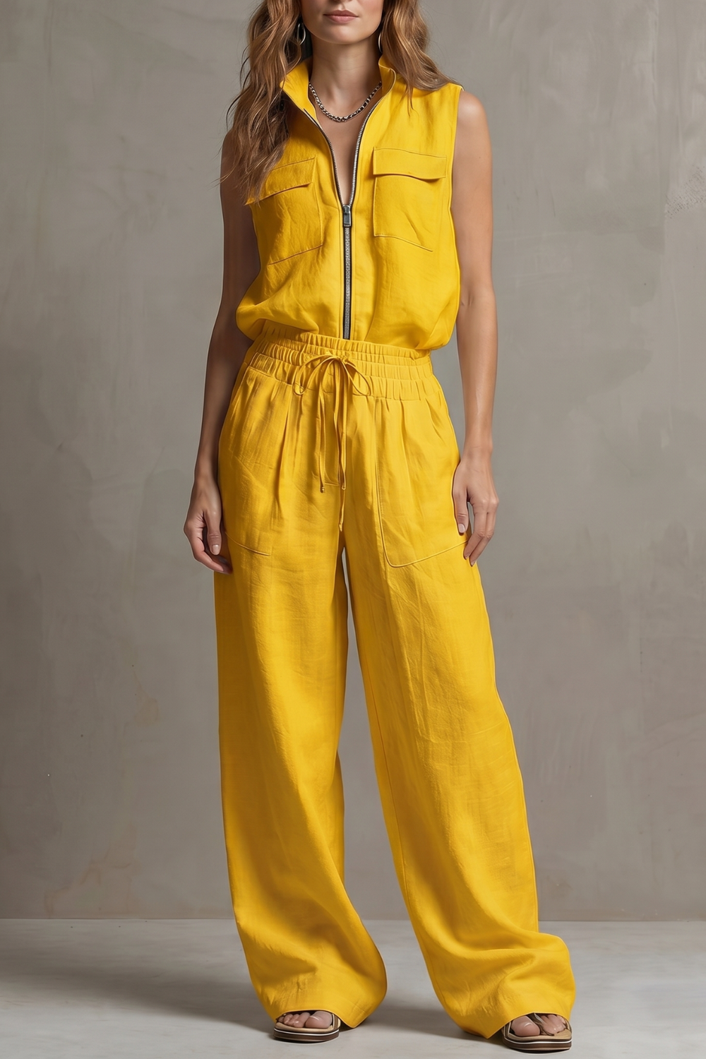 Roselune – Relaxed zip-front elegance – Trouser set