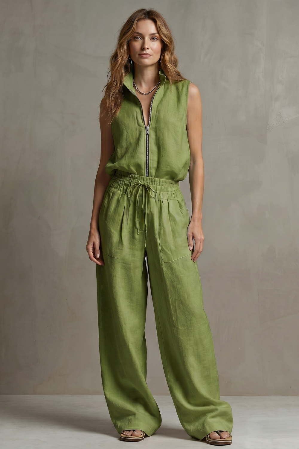 Roselune – Relaxed zip-front elegance – Trouser set