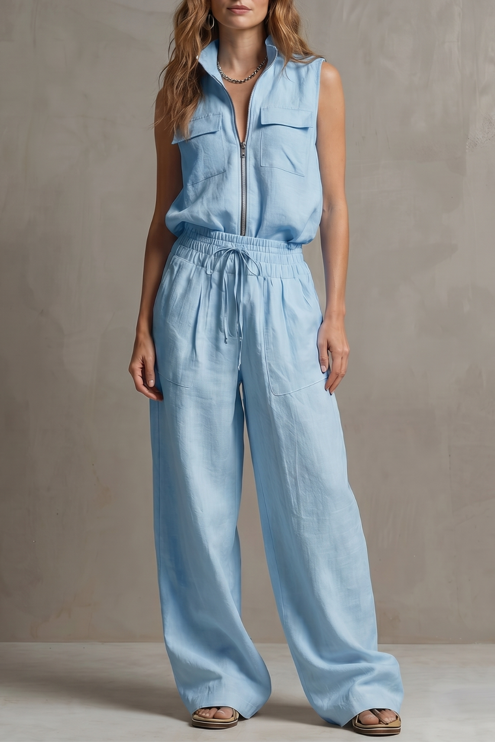 Roselune – Relaxed zip-front elegance – Trouser set