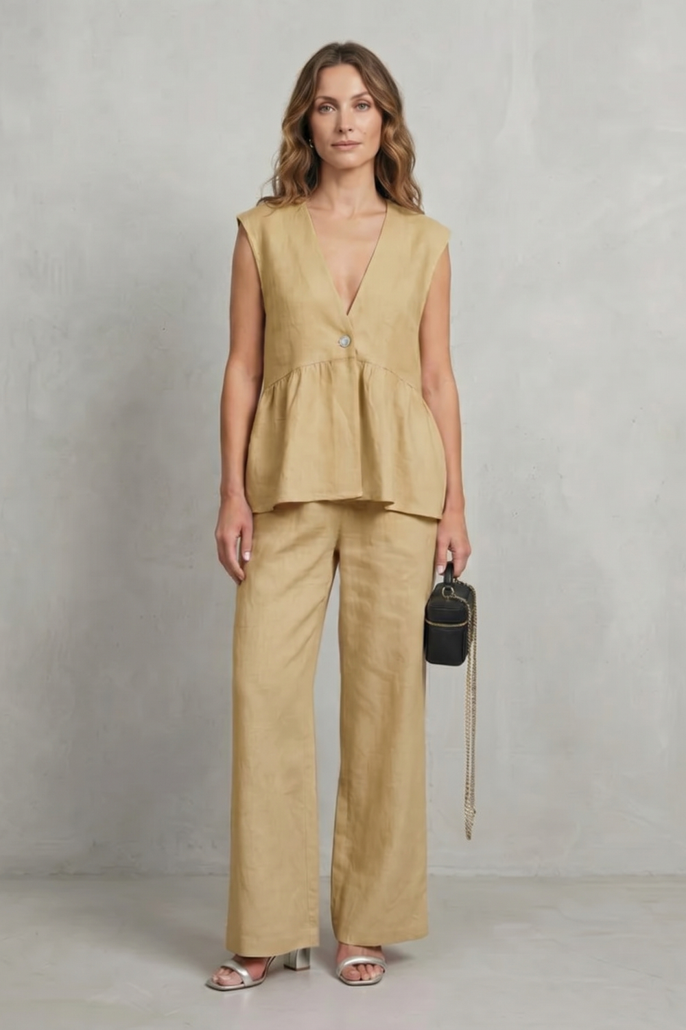 Rosélune – Soft ruffle elegance – Top and trouser set