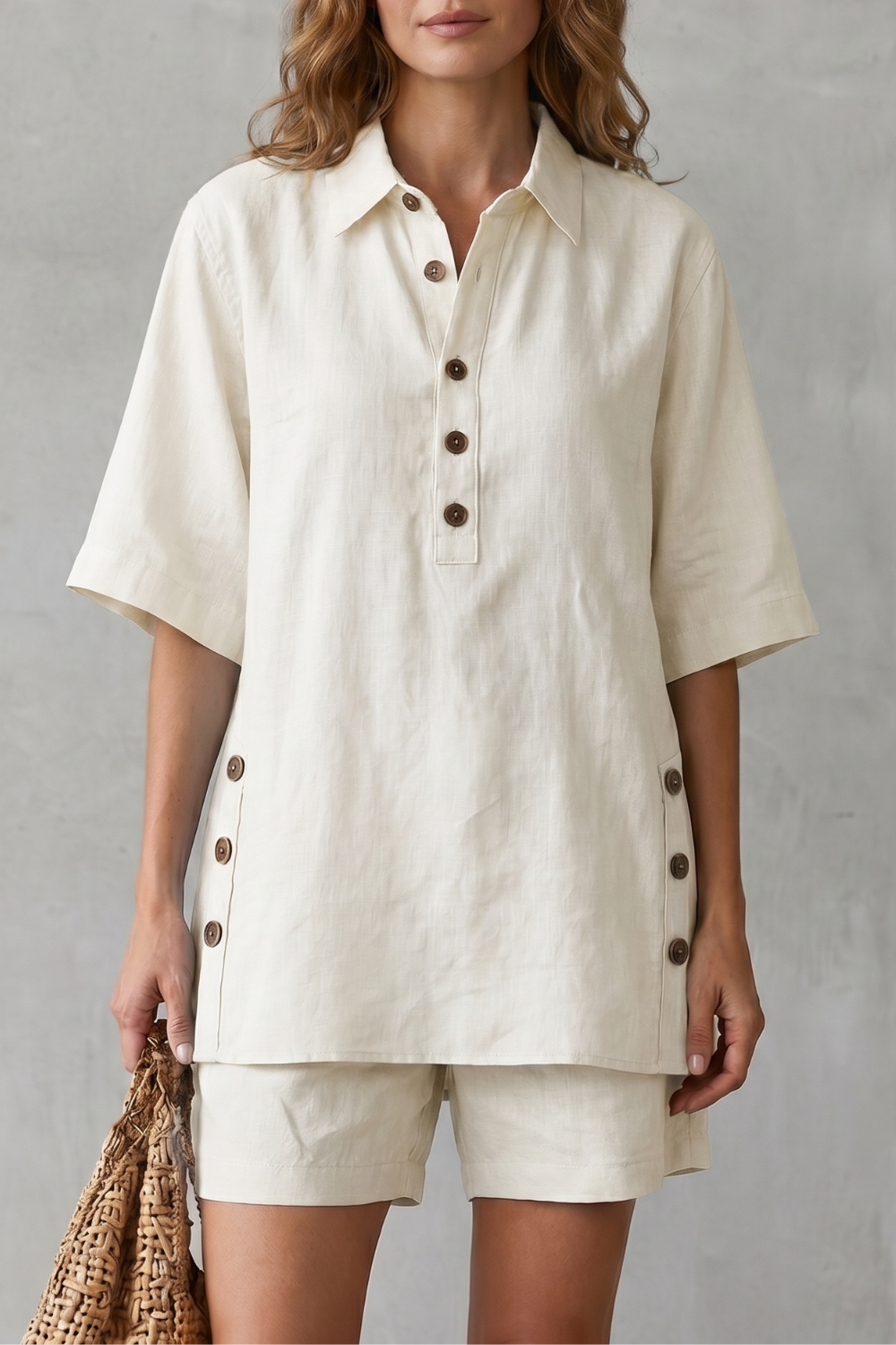 Verdelia – Relaxed button-detail comfort – Shorts set