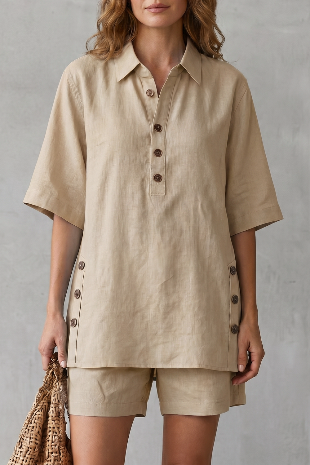 Verdelia – Relaxed button-detail comfort – Shorts set